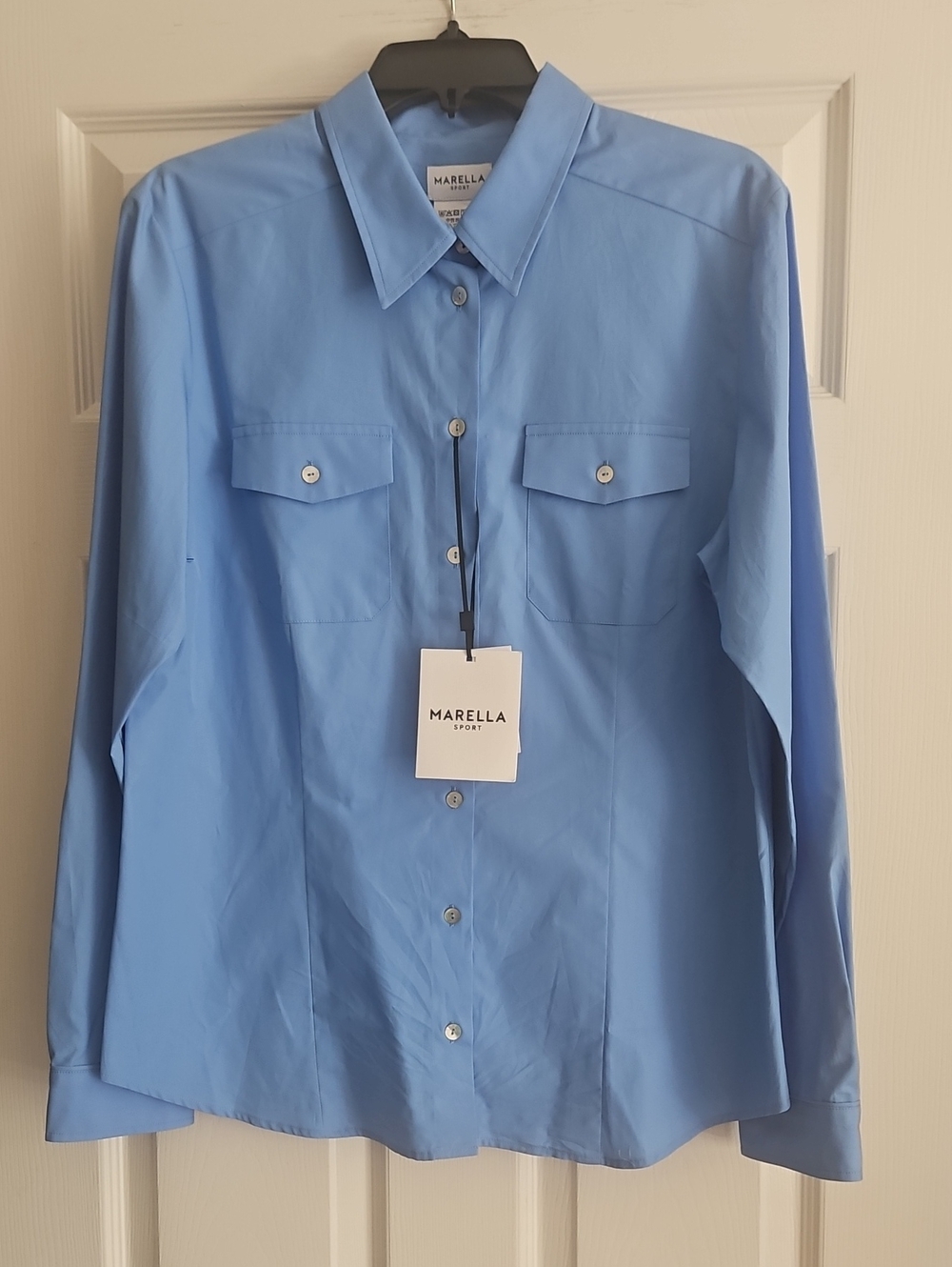 Marella Sport Perseo Long Sleeve Button Front Collared Top: Periwinkle Blue: 14